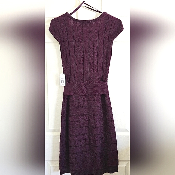 NWT Jessica Simpson Purple Knit Sweater Dress w/ Waist Tie - Picture 2 of 15